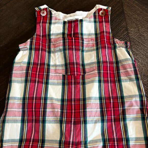 Sammy + Nat Red White Plaid Coveralls Overalls Romper Unisex Baby 12-18 Months - Picture 2 of 6